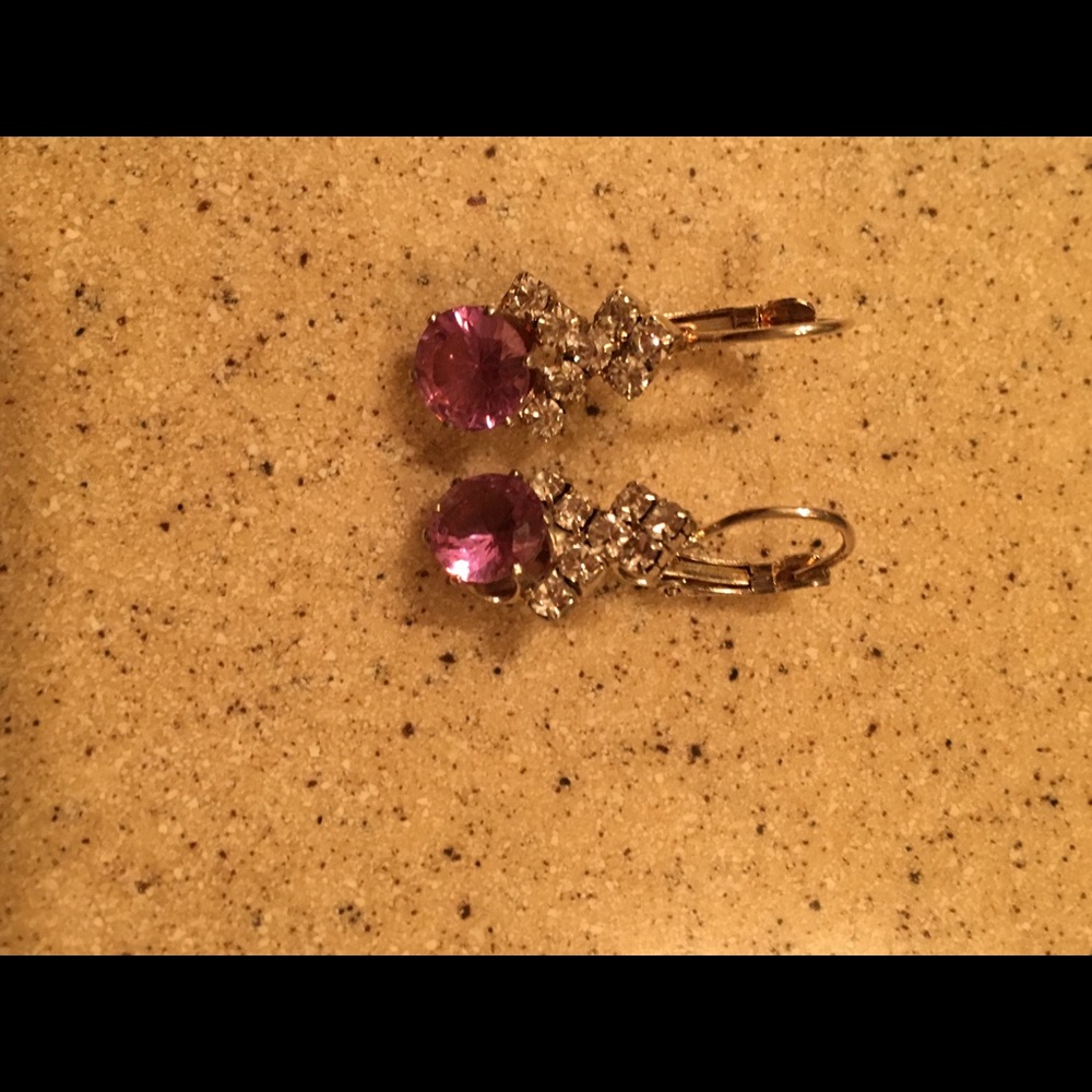 Purple earrings with diamond accents
